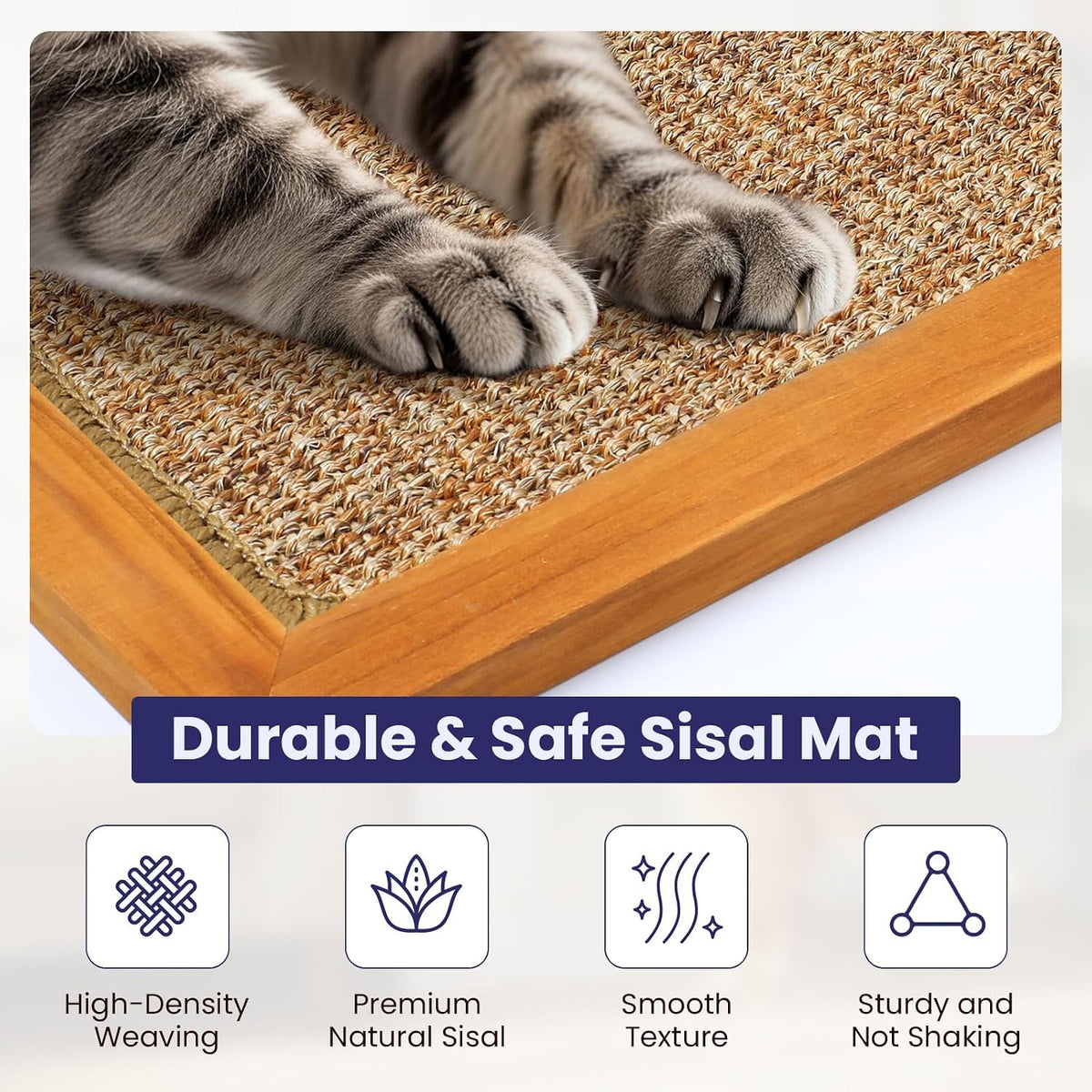 Large Sisal Cats Wall Scratcher, Floor or Wall Mounted Cat Scratching Mat, Durable cat Scratch Pads for Indoor Cats, Framed Sisal Scratch Pad Mat, Wall Cat Scratching Post for Furniture Protector