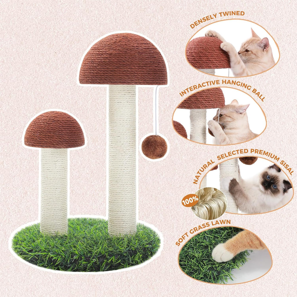 PETEPELA Mushroom Cat Scratching Post for Kittens & Small Cats, Brown