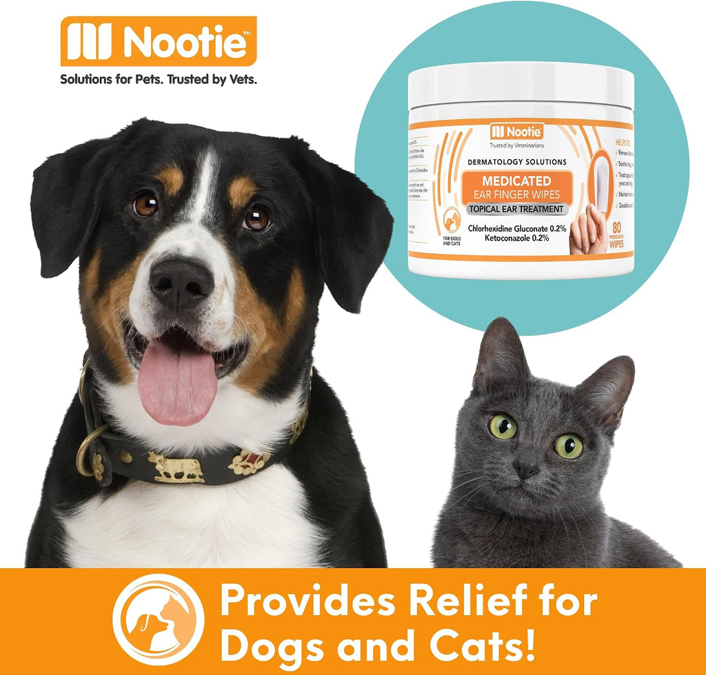 Nootie Medicated Ear Finger Wipes with Chlorhexidine for Dogs, Made in USA