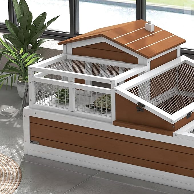 PawHut 3- Room Tortoise House Habitat - Image 9