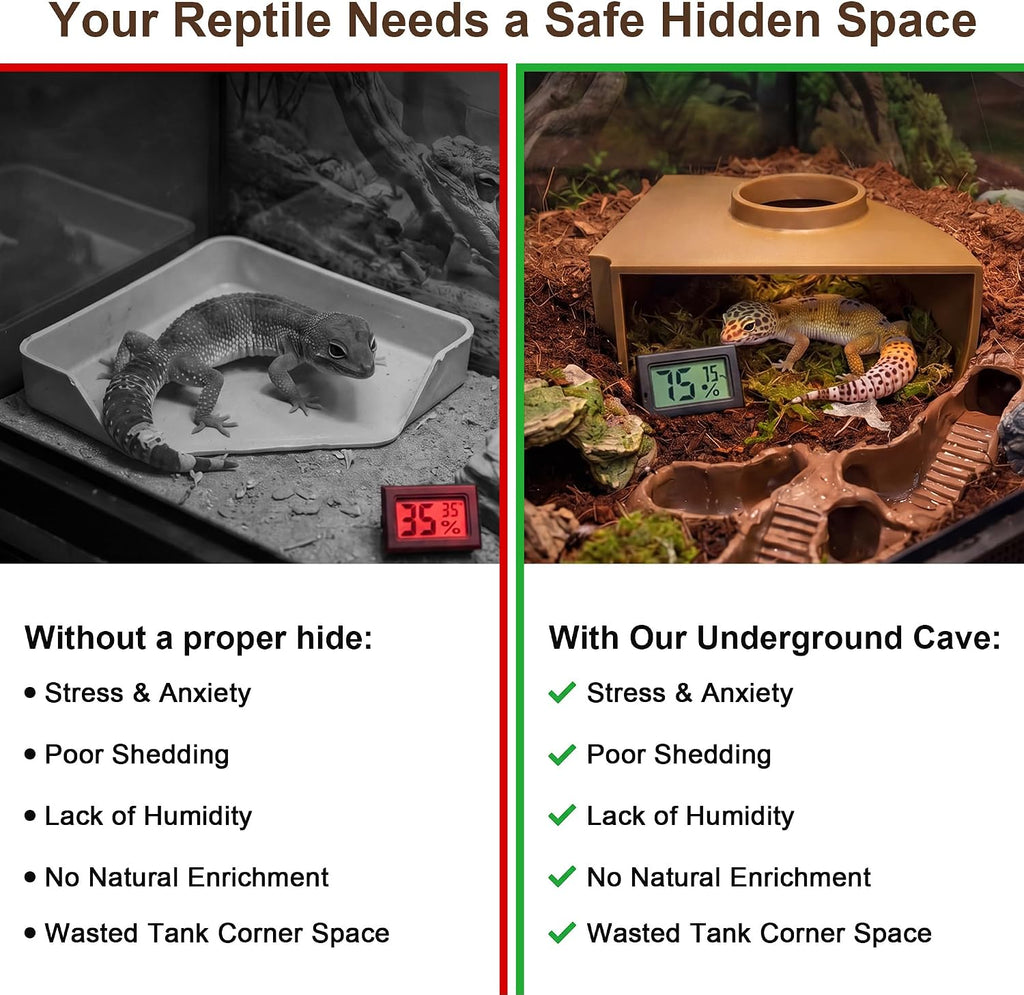 Reptile Corner Underground Cave Viewing Hide-Leopard Gecko Tank Accessories