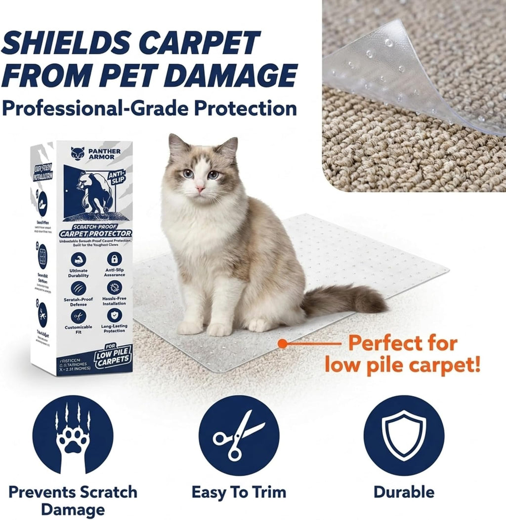 Panther Armor Cat Carpet Protector, Clear Plastic Runner Mat 12 x 43 in