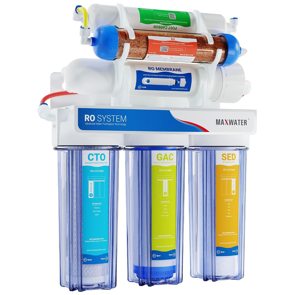 Max Water 6 Stage 100 GPD (Gallon Per Day) RODI (Reverse Osmosis Deionization) Water Filtration System for Aquarium