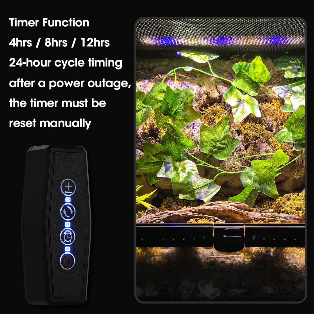 UVB Reptile Light - 4H/8H/12H Timer Auto On/Off - 3 Modes Lighting - 5 Level Brightness - 4W UVA UVB Lamp for Optimal Calcium Metabolism - Desert Tropical Animals Bearded Dragons Turtle Gecko