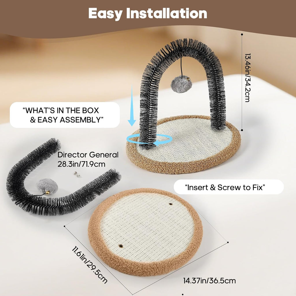 Cat Self Groomer Arch,Sisal/Plush Reversible Base,Scratcher Massager