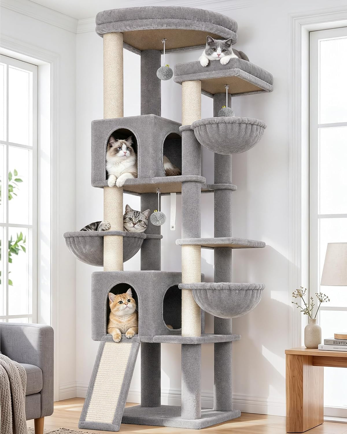 Globlazer 77in Tall Cat Tree Tower for Multi Large Cats, F77, Dark Grey