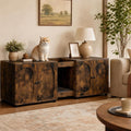 Garvee 55.1" Double Litter Box Enclosure, Retro Cat Box Furniture for 2 Cats, Cat Litter Box Furniture Hidden with Cat Scratch Pad, Large Indoor Pet House with Double Room, Retro Brown Color