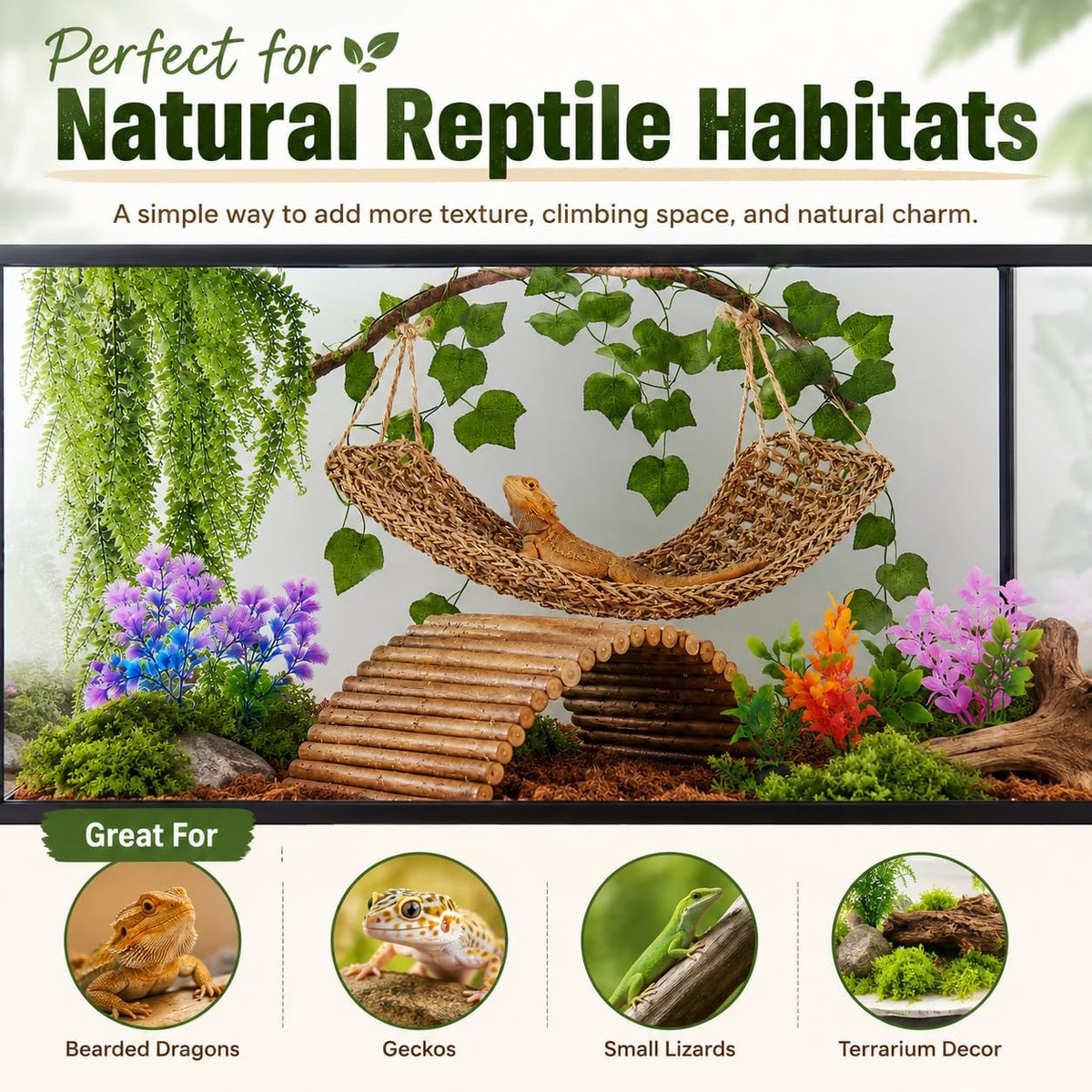 Bearded Dragon Tank Accessories, Reptile Mat Hammock Plants Bridge Jungle Climber Vines for Leopard Gecko Hermit Crab Lizard Snak (Bearded Dragon Tank Accessories (9 Piece))