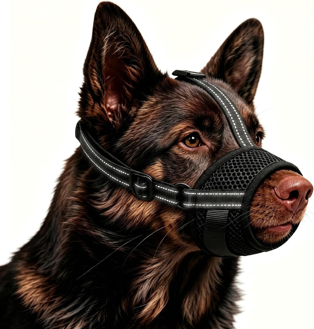 Freezx Muzzle for Dogs, Soft Mesh Breathable Adjustable Reflective Dog Muzzles to Prevents Scavenging Fierce Barking Biting Chewing, Ideal for Grooming Walking Vet Visits Allows Panting and Drinking