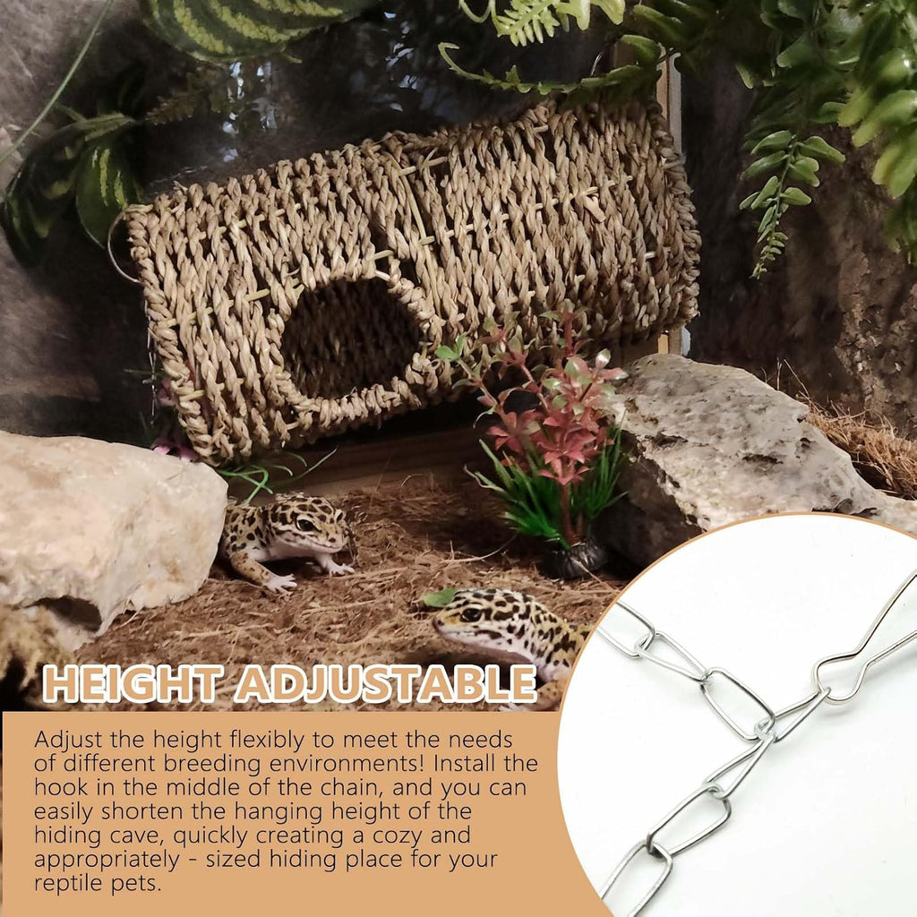 Reptile Hide Cave,Natural Seagrass Bearded Dragon Hammock Hideout,Round