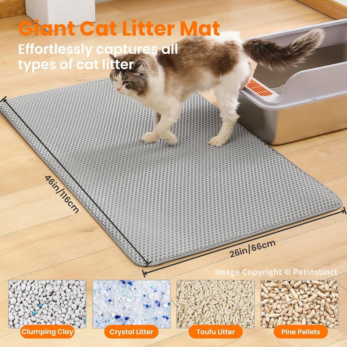 Extra Large Cat Litter Mat XXL, Double Layer Honeycomb, Gray
