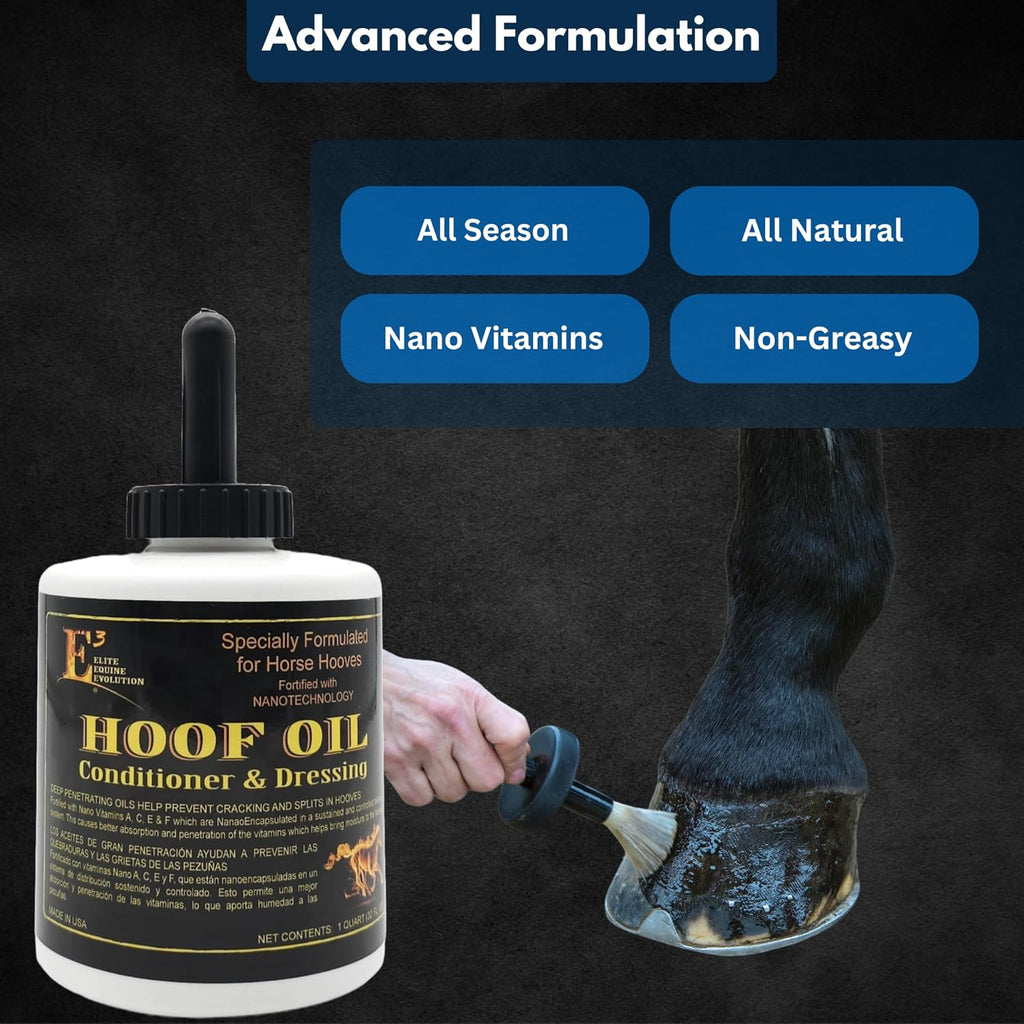 E3 Hoof Conditioner & Dressing Oil 32 oz, Expert Formula for Nourishing & Protecting Horse Hooves, Deep Conditioning for Elasticity, Enhances Shine, Protective Barrier, Easy Application