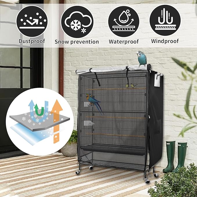 Bird Cage Covers for Night, 38”L×23”W×51”H, 420D Fabric Washable Waterproof - Image 3