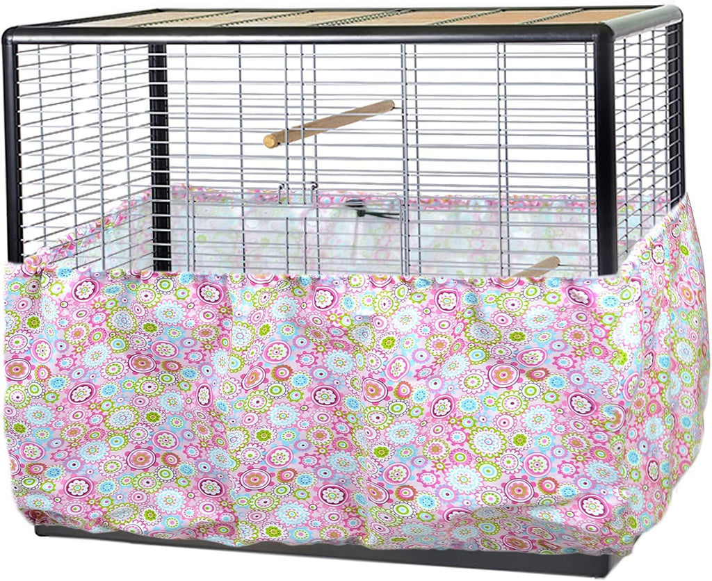 tinkare Large Adjustable Bird Cage Skirt Seed Catcher Birdcage Cover Seed Feather Catcher Bird Cage Guard with Adjustable Elastic Drawstring for Round Square Cage Fabric Design