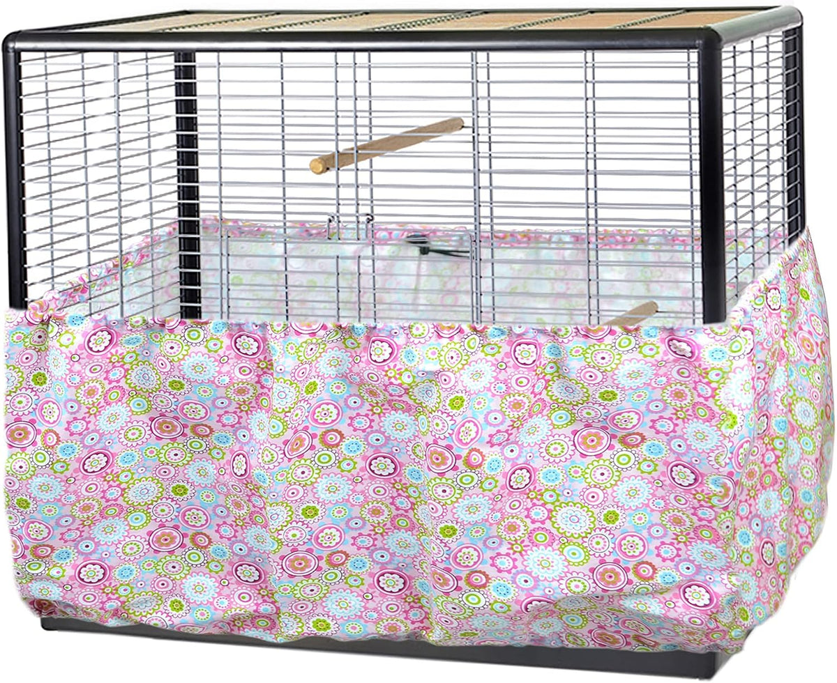 tinkare Large Adjustable Bird Cage Skirt Seed Catcher Birdcage Cover Seed Feather Catcher Bird Cage Guard with Adjustable Elastic Drawstring for Round Square Cage Fabric Design