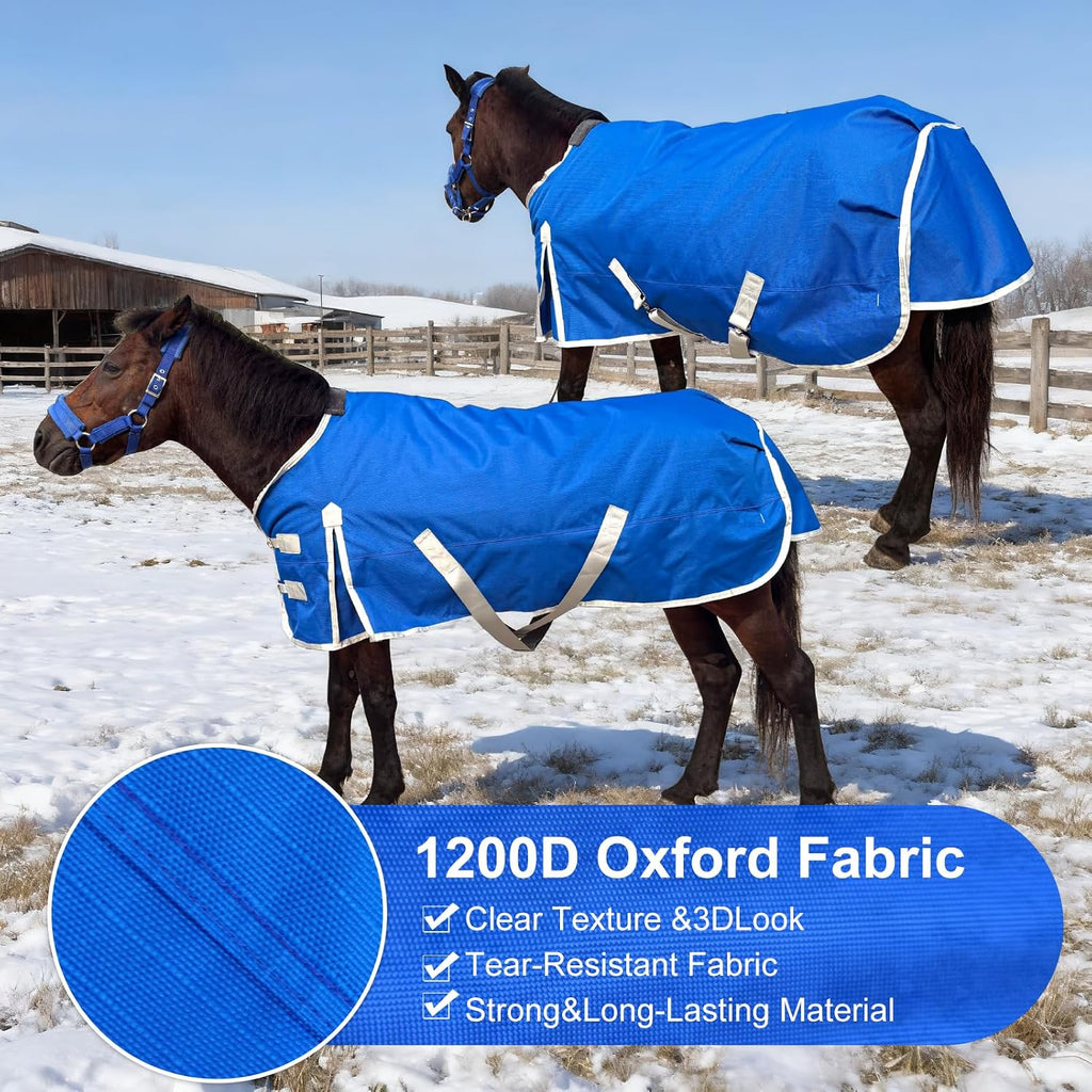 Water Resistant Turnout Horse Blanket with Neck Cover Belly Surcingle 51in