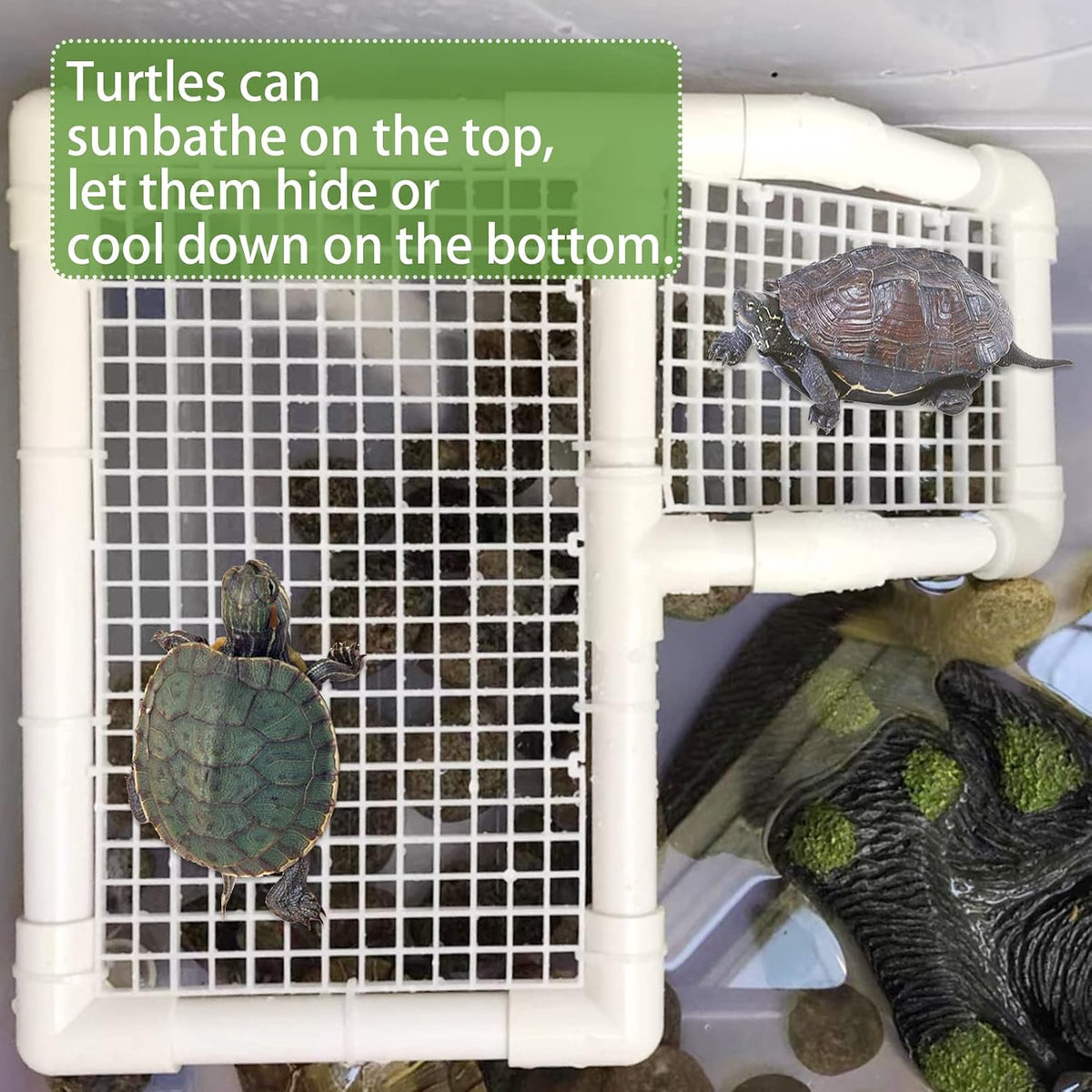 Turtle Basking Platform, Tortoise Dock Plastic Resting Terrace Climbing Ramp Reptiles Habitat Terrarium Accessories Decor for Newts Lizard Gecko Hermit Crab