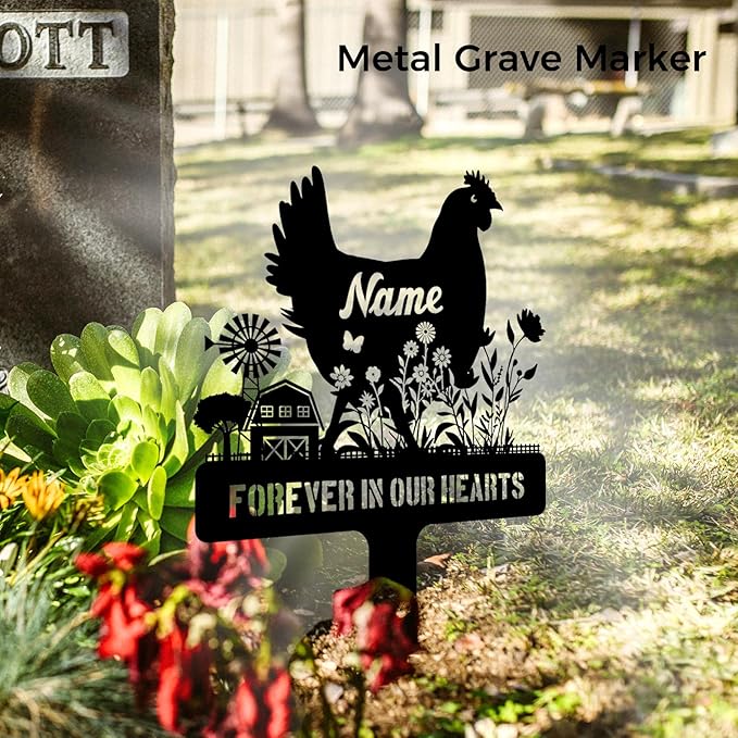 Personalized Metal Chicken Memorial Stake – Custom Farm Pet Grave Marker - Image 3