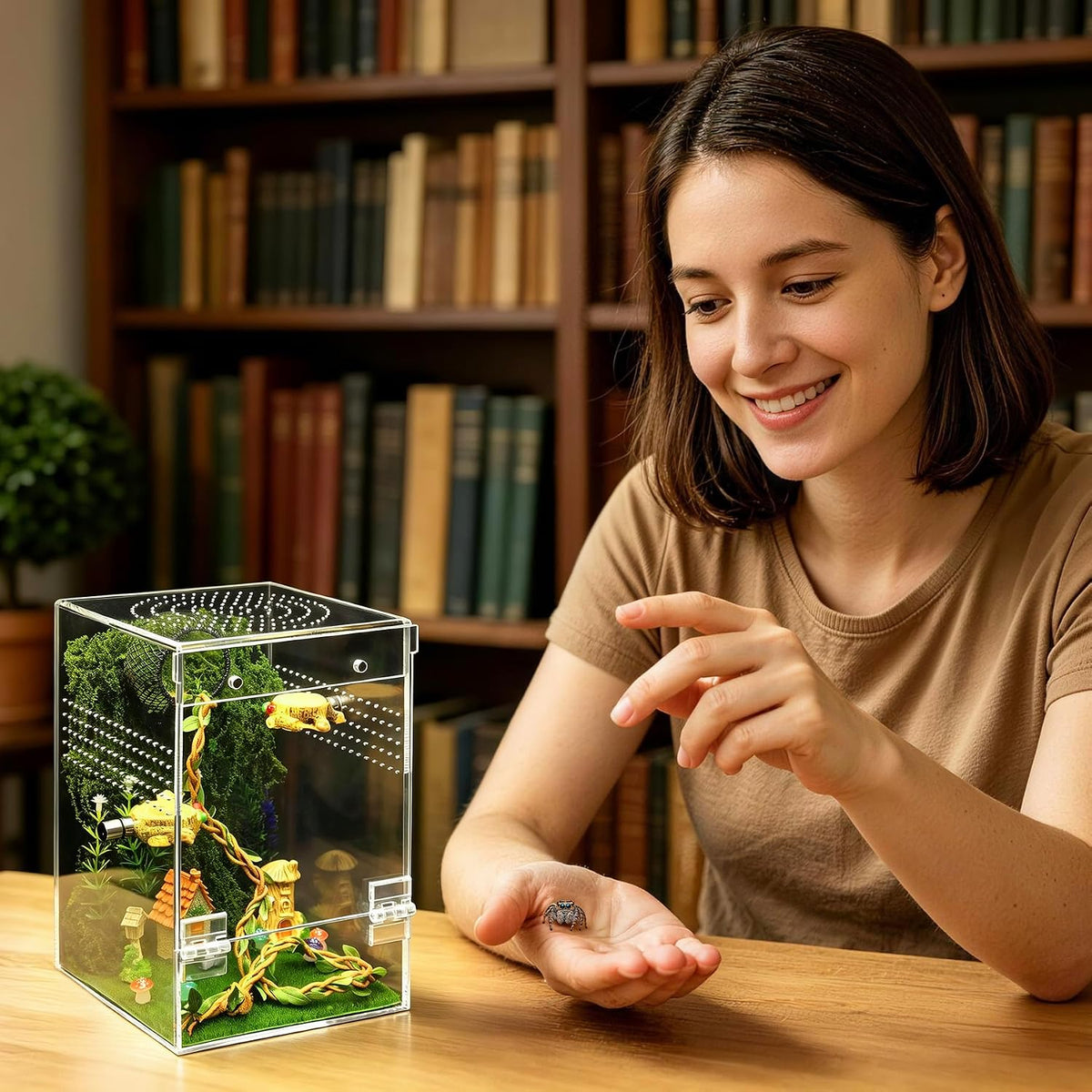 Jumping Spider Enclosure Starter Kit,5 x 5 x 8 in Acrylic Terrarium