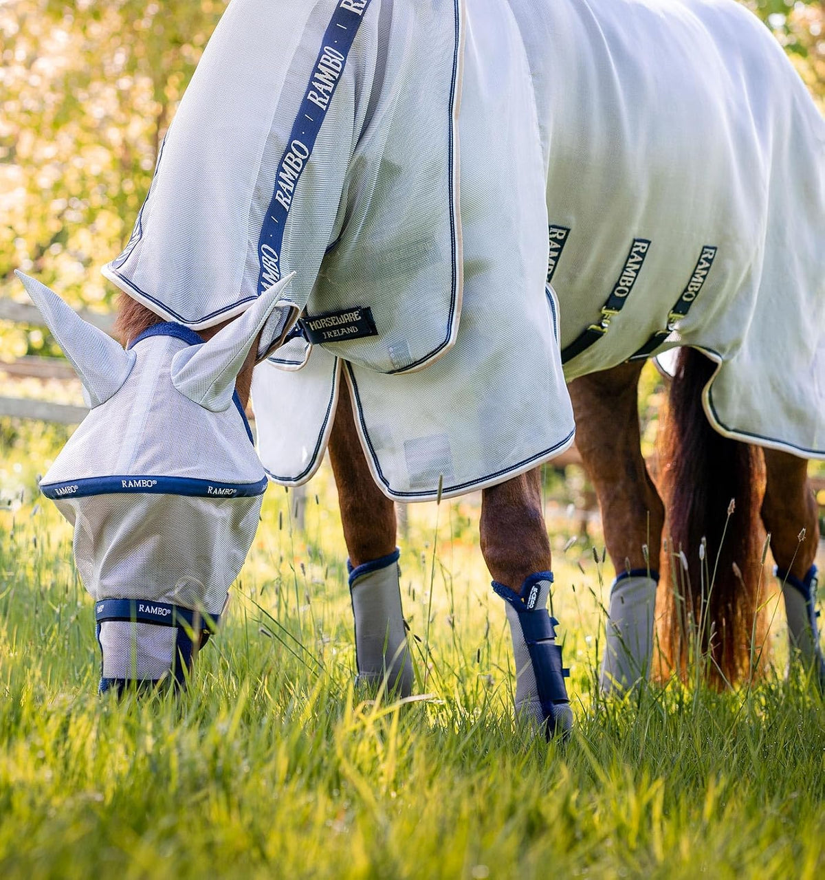 Horseware® Rambo® Protector Fly Sheet - Silver/Navy & White & Beige, 60 inches