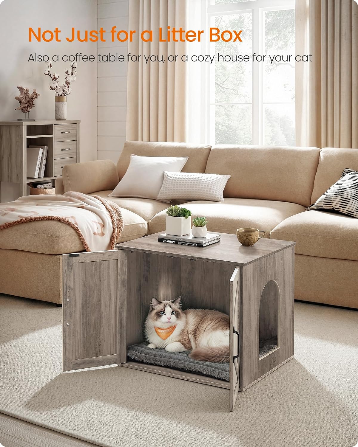 Feandrea Cat Litter Box Enclosure, Indoor Pet House End Table