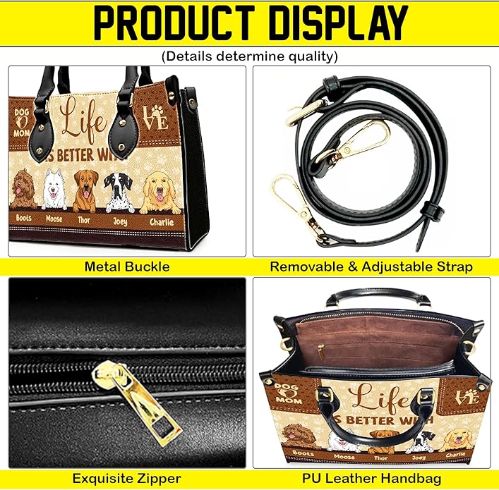 Personalized Pet Mom Leather Handbag – Custom Name Dog Cat Photo Purse - Image 3