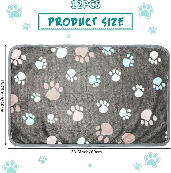 Tegeme 12 Pcs Pet Blankets Soft Fluffy Fleece Dog Cat Warm Paw Print Pattern - Image 2