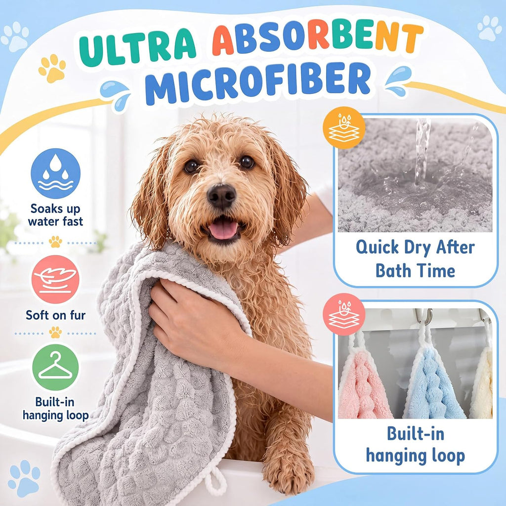 Dog Drying Towel, 5 Pack Microfiber Pet Towels, Quick Dry