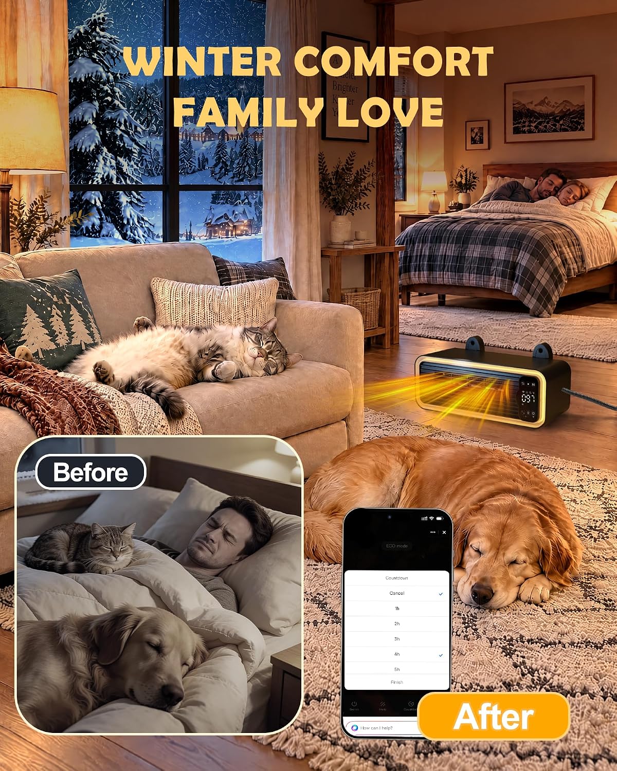Dog House Heater Indoor,1200W WiFi APP Controlled Heated Dog House with Ambient Light,Thermostat&Timer,3 Heating Modes Pet House Heater for Dog Cat Houses,Chicken Coops,Rabbits