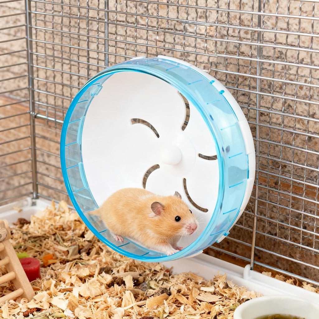WishLotus Silent Running Wheel - Small Pet Exercise Toy and Cage Accessory for Hamster, Golden Silk Shih Tzu, Bear (Blue,18cm)
