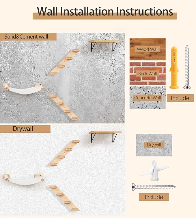 Cat Wall Shelves with 1 Floating Fabric Hammock, 2 Ladders with 4 Steps Each & - Image 9