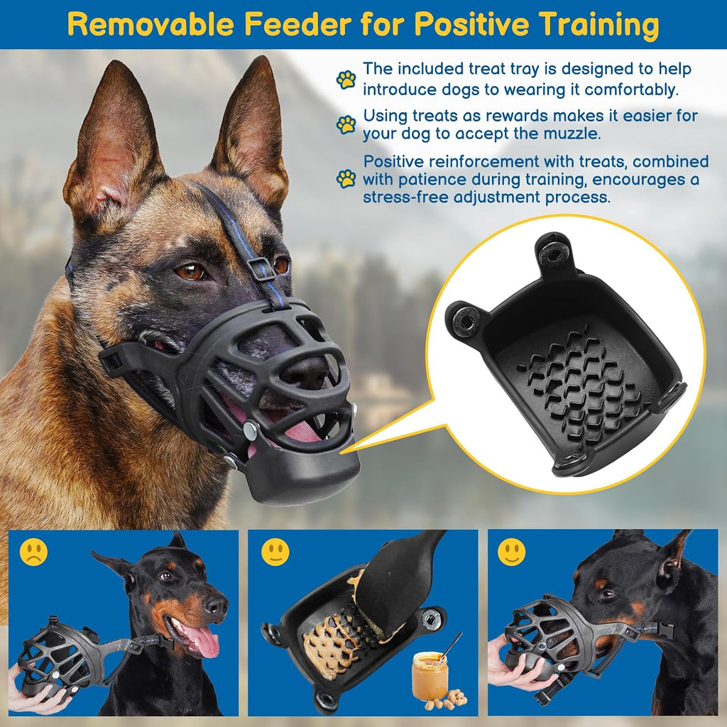 BARKLESS Basket Muzzle for Dogs, No Bite Training Muzzle with Treat Tray
