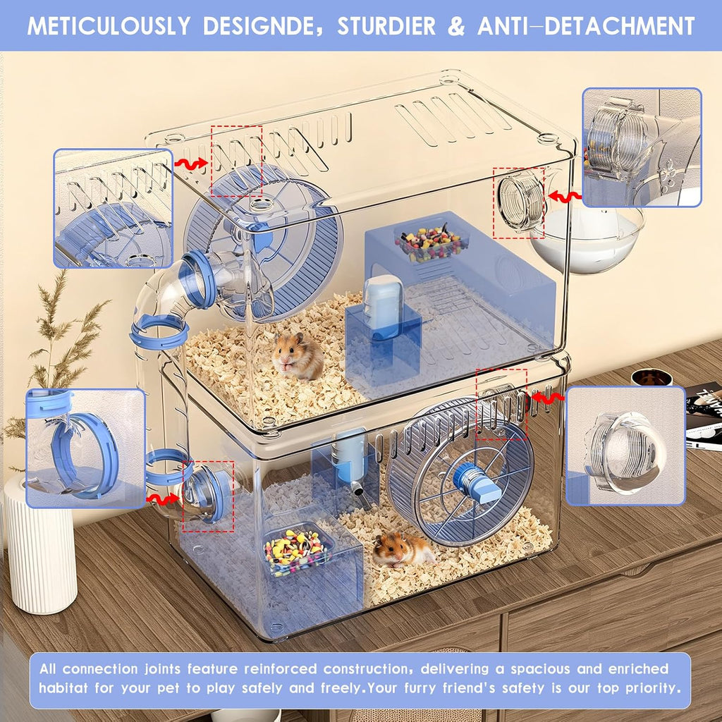 Hamster Cage,Clear Modular Habitat with Tube for Dwarf Hamster