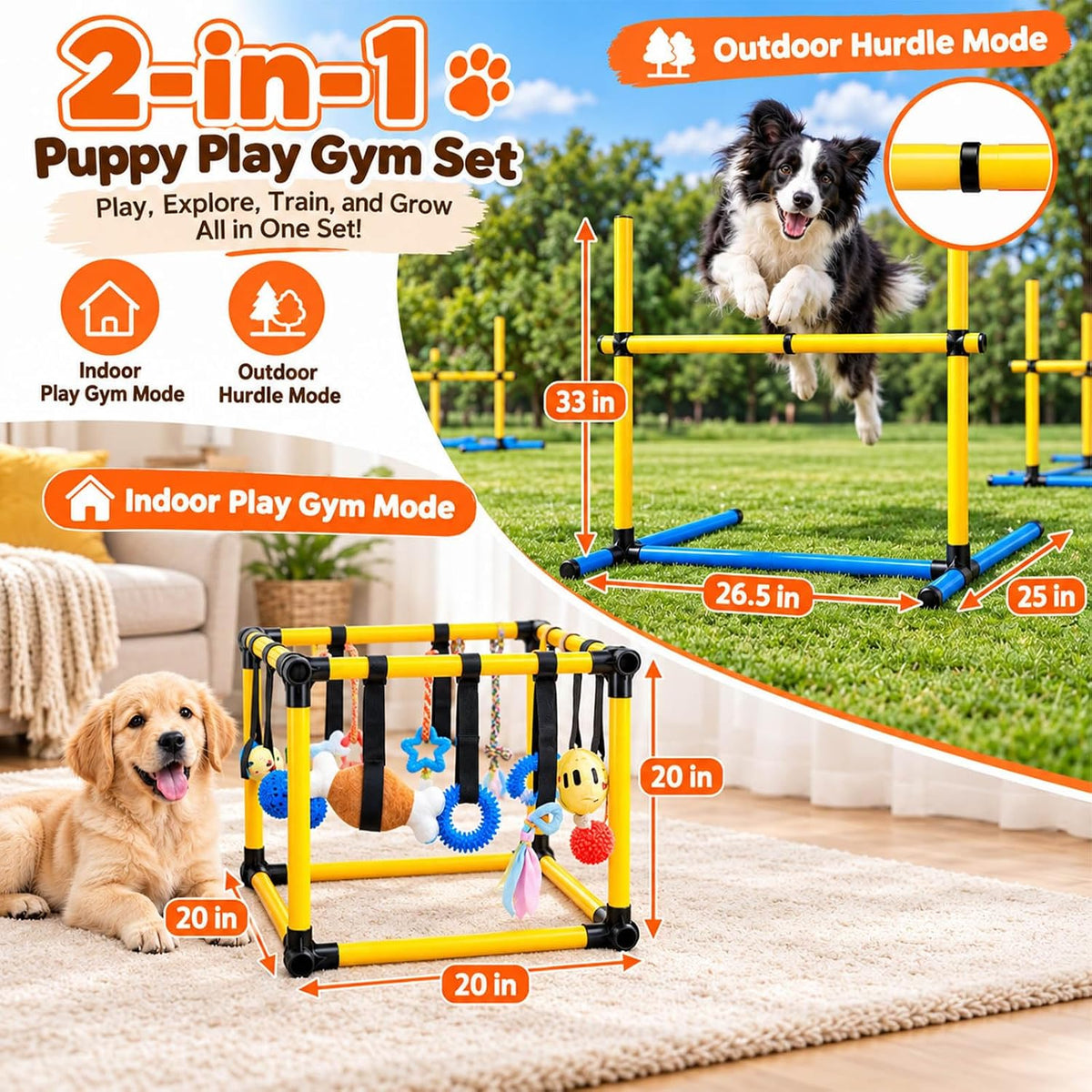 Dog Agility Equipment, 2 Hurdles and Puppy Gym with 12 Toys