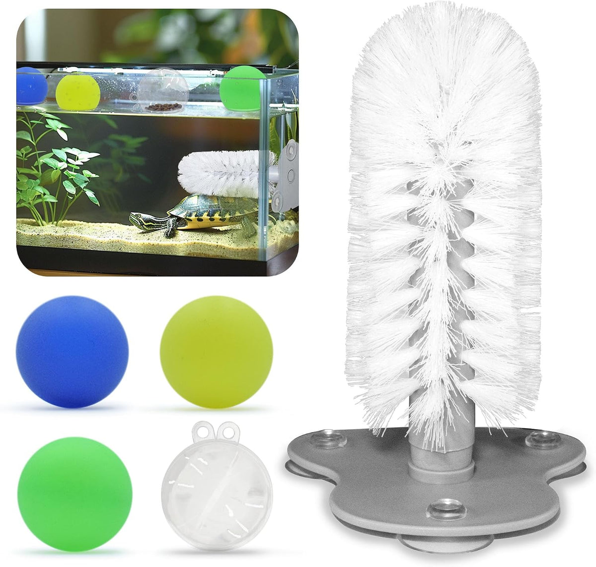 Turtle Toys for Aquatic Turtle Tank Accessories, Brush and 4 Balls