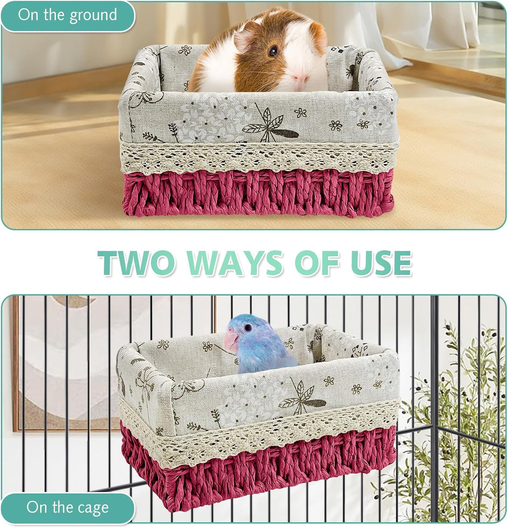 kathson Bird Nest Parrot House Birds Sleeping Bed Straw Weave All Season Hanging Hammock Bird Bed Snuggle Hut Birdcage Accessories for Parakeets Budgies Cockatiels Conures Quaker Parrot (Red)