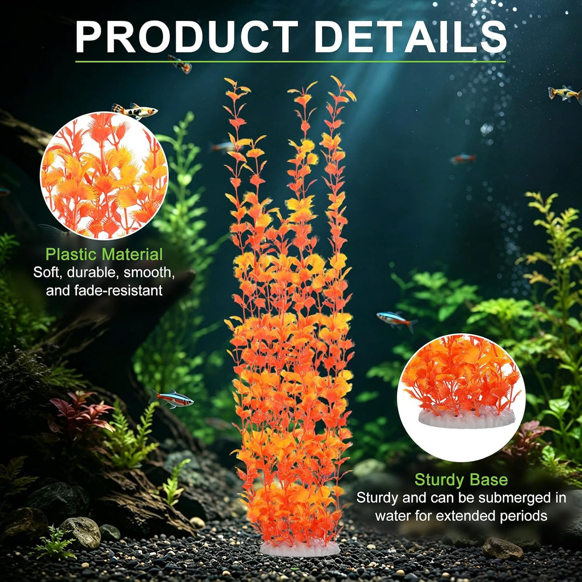 M METERXITY 2-Pack Tall Aquarium Plants, 23 Inch Plastic Large Artificial Fish Tank Plants for Aquarium Decor/Fish Tank Decorations Accessories [Style 2+3, Orange]