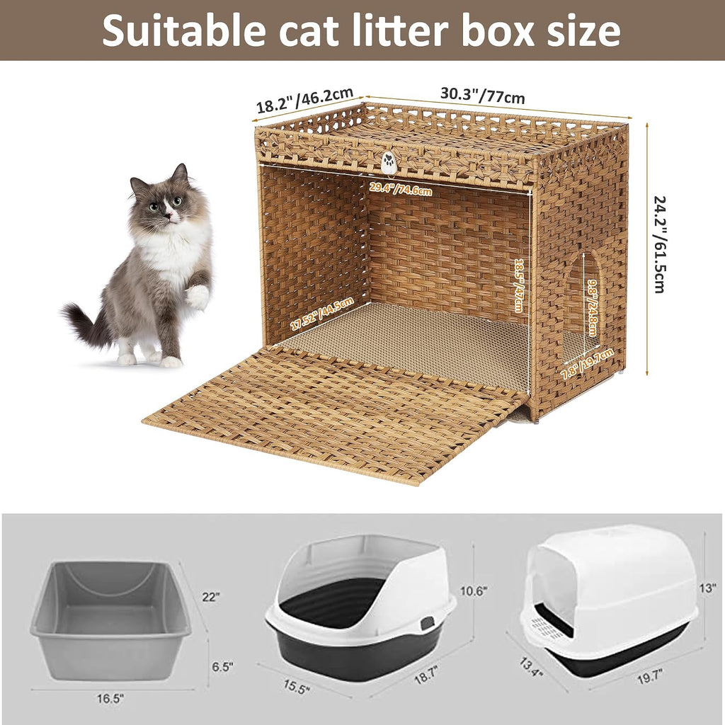 Cat Litter Box Enclosure with Door, Hidden Cat Washroom Furniture