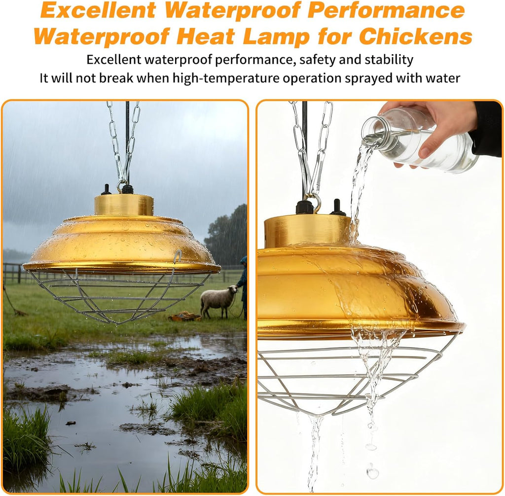 600W Chicken Coop Heat Lamp, 2-Stage Brooder Heater for Chicks