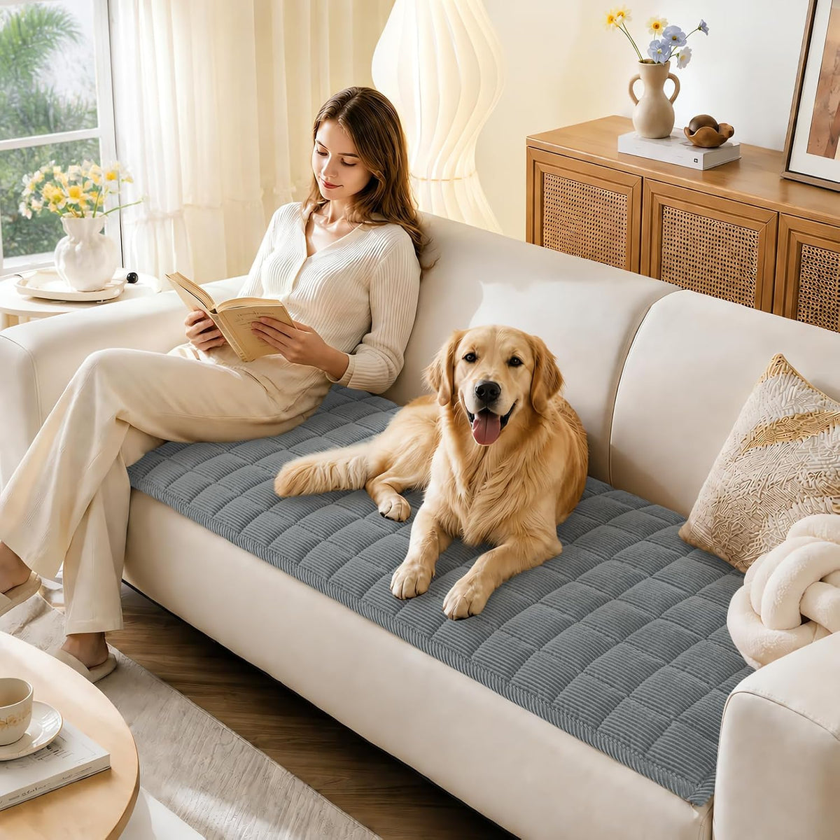 Smiry Couch Covers for Dogs Washable, Non Slip Soft Dog Couch Protector