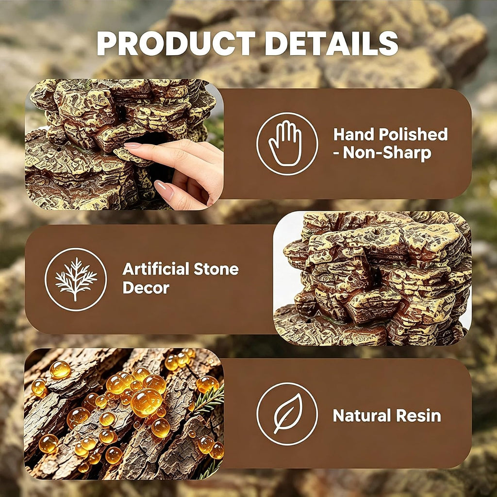Teaeeno Reptile Hide Rock Cave, Medium Resin Corner Hideout for Growing Leopard Geckos, Juvenile Snakes, Small to Medium-Sized Lizards & Terrestrial Invertebrates, Natural Terrarium Tank Decor
