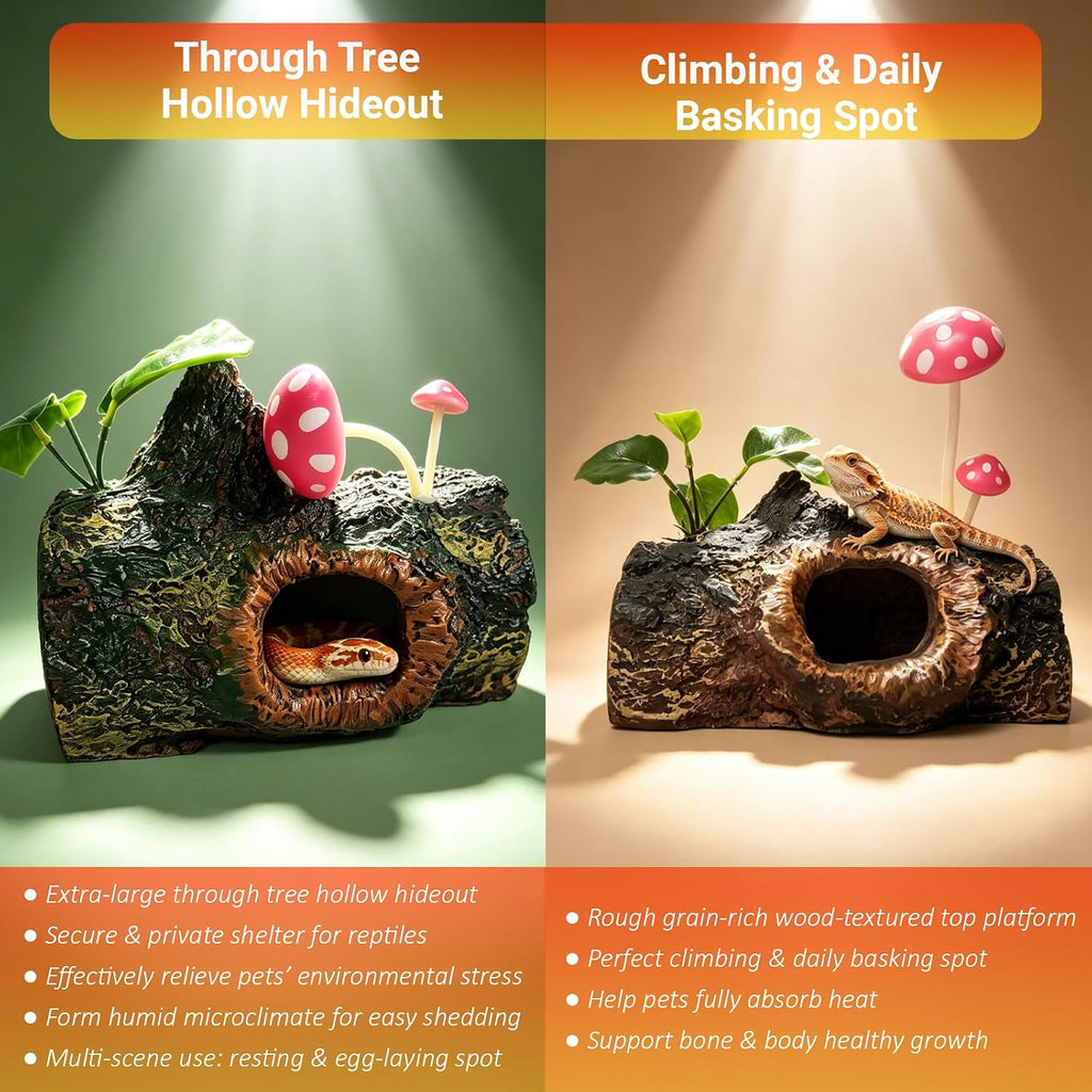 Bearded Dragon Tank Accessories, Natural Forest Tree Stump Reptile Hide