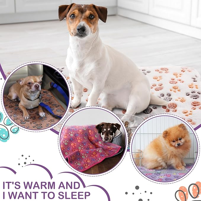 Panelee 4 Pcs Waterproof Dog Blankets Washable Puppy Paw Print Fleece Blanket - Image 5
