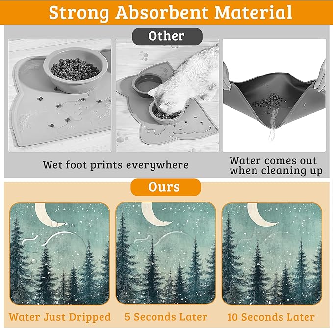 Pet Feeding Mat, Abstract Forest Absorbent Dog Cat Food Mat Moon Dog Mat - Image 3