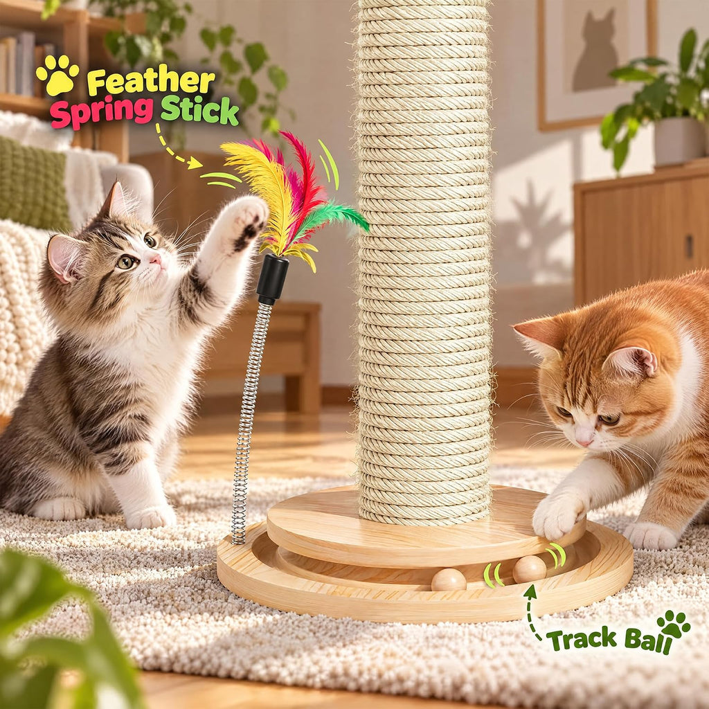 Floor to Ceiling Cat Tree, 80-94" Adjustable Wood Cat Tower, Beige