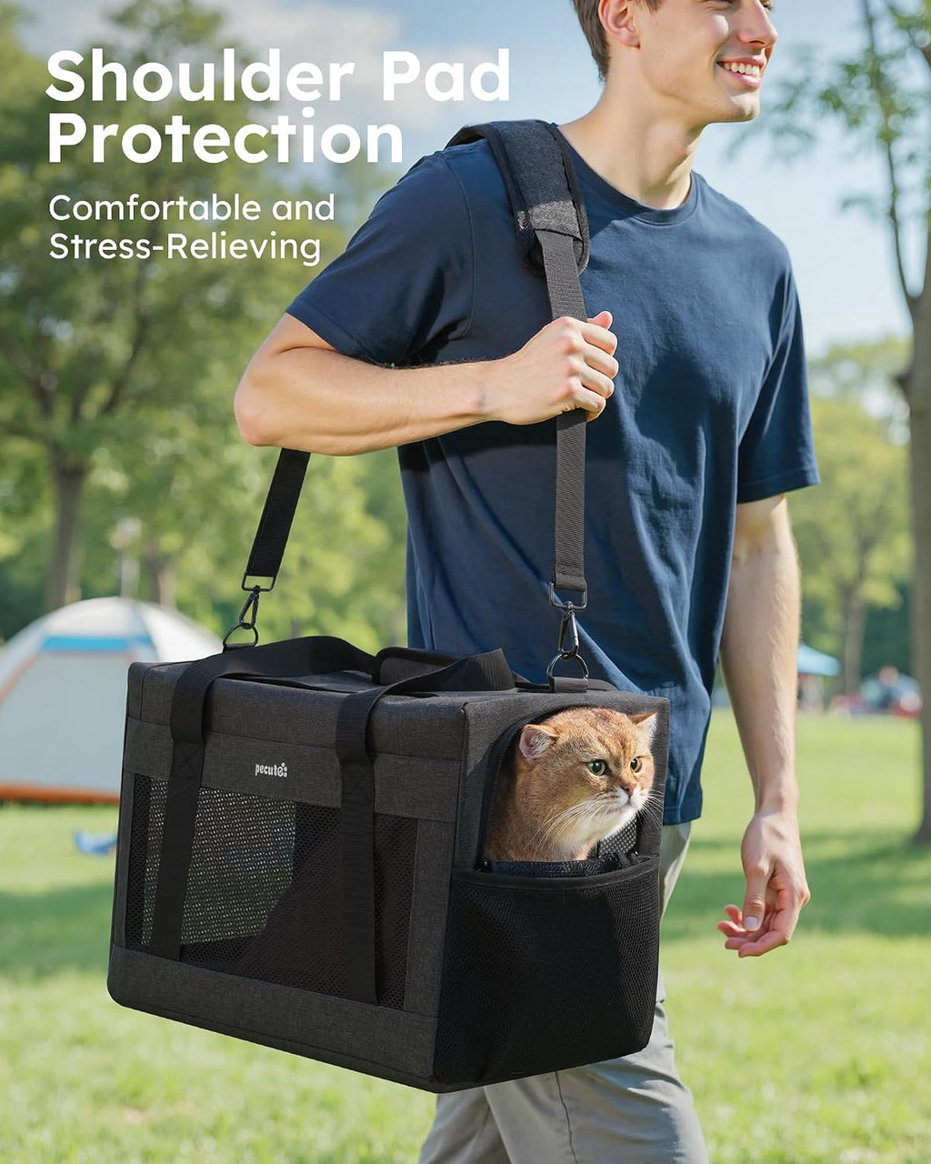 Pecute Cat Carrier, Portable Pet Carrier with Stable Structure, Dark Grey