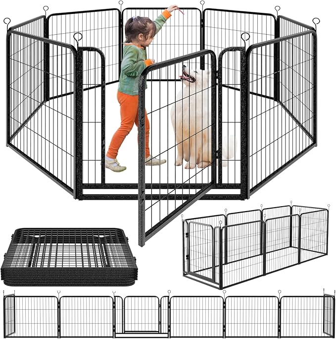 Dog Playpen Outdoor Extra Wide 8 Piece Panels Heavy Duty Dog Fence 32" Height by Committedtobetterpetlife