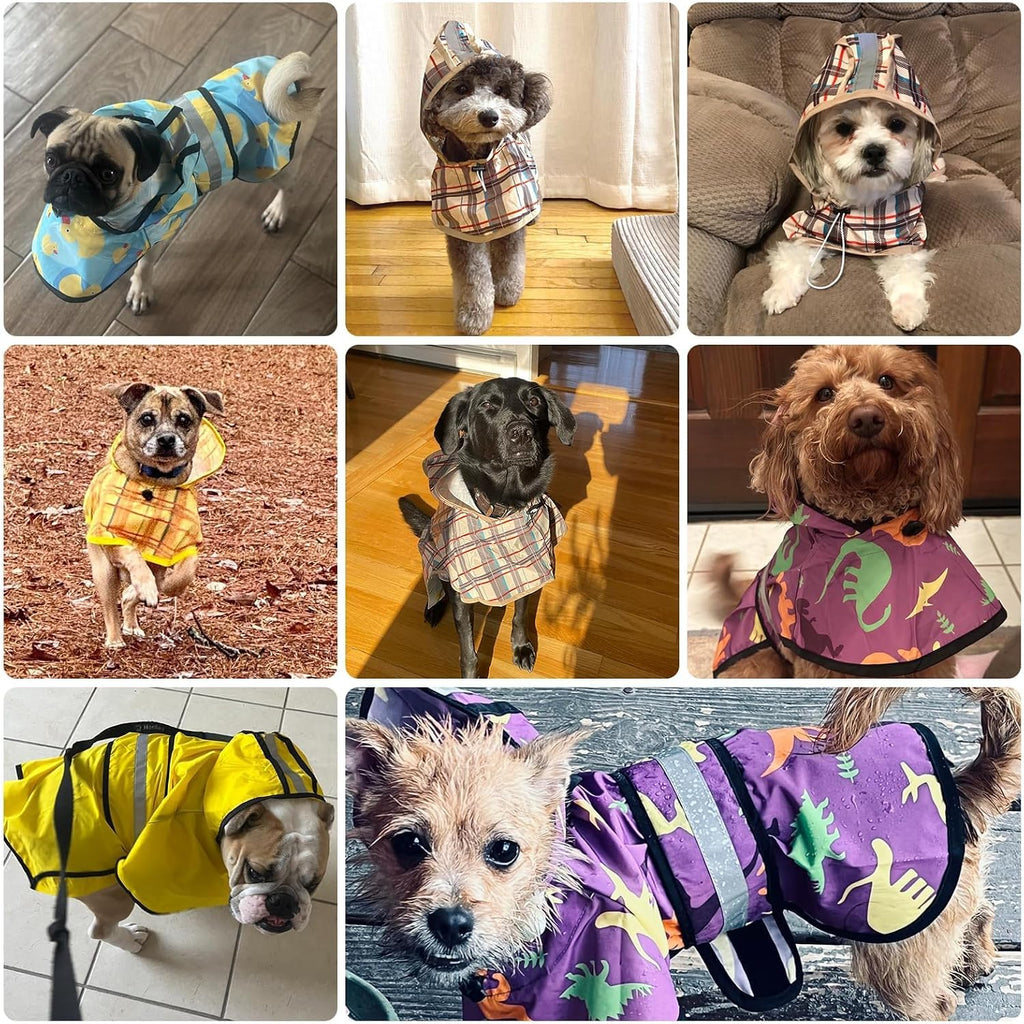 KOOLTAIL Dog Raincoat Hooded Slicker Poncho with Leash Hole, Rain Coat for Small Medium Dogs, Waterproof Doggie Rain Jacket with Reflective Strip, Adjustable Lightweight Puppy Rainwear, Green Flower S