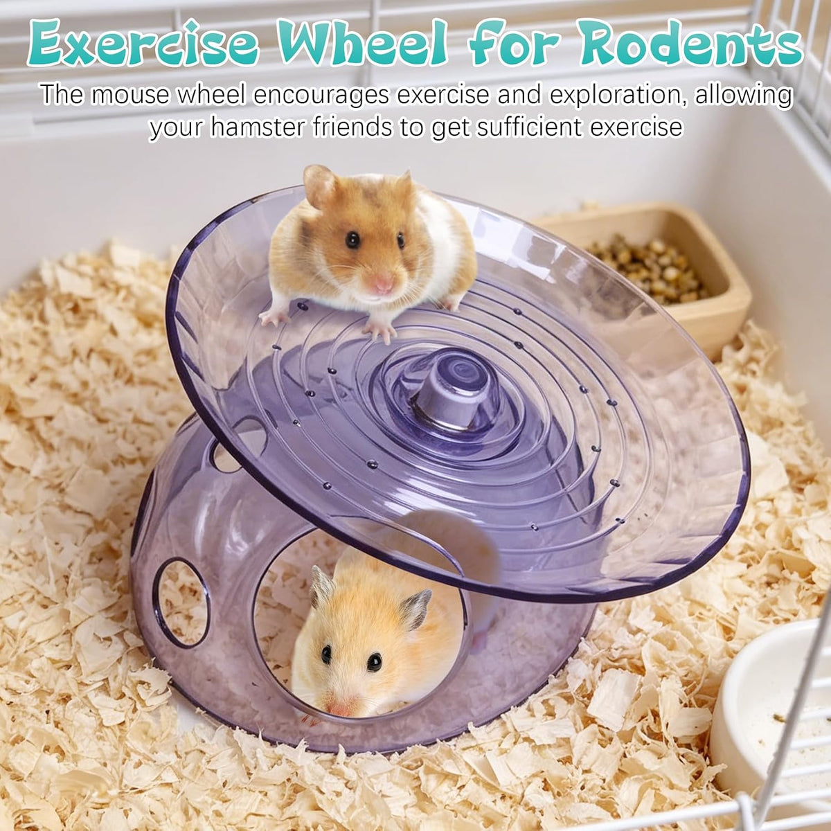 Hamiledyi Hamster Flying Saucer with Hideout House Plastic Hamster Wheel Small Animal Silent Running Wheel Gerbil Exercise Wheel Toy for Mice, Hamster and Other Small Pets (7In, Blue)