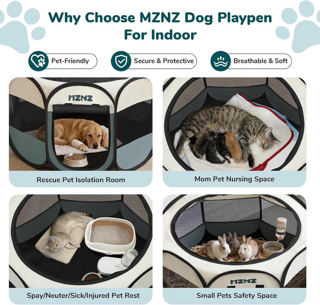 Dog Playpen, Portable Puppy Pet Crate Indoors for Small/Medium/Large Dogs Cats Rabbits, Foldable Dog Cage Enclosure for Outdoor, Pop Up Dogs Tent Kennel with Carrying Case, Grey